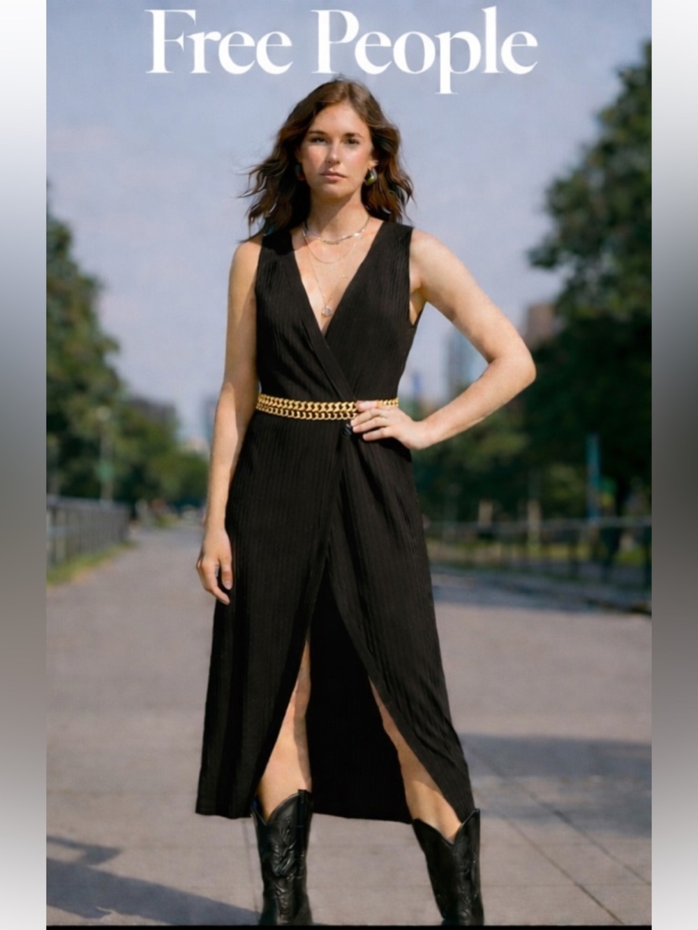 Free People Black Wrap Midi Dress - 70%modal 30%polyester